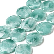 Natural Glass Beads Strands, Grade A, Flat Round, Aqua Blue, 30x7~8.5mm, Hole: 1.2mm, about 13pcs/strand, 15.5~15.7''(39.37~39.88cm)(G-I247-28A)