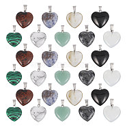 27pcs Pendants Sets, Incluing 9 Styles Natural & Synthetic Mixed Gemstone Pendants ang 1 Style Glass Pendants, Heart Charms, with Platinum Plated Alloy Snap on Bails, 21.6x20x6mm, Hole: 4x6mm, 3pcs/style(G-GL0001-07)