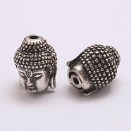 Brass Micro Pave Grade AAA Cubic Zirconia Beads, Long-Lasting Plated, Cadmium Free & Nickel Free & Lead Free, Buddha, 925 Thai Sterling Silver Plated, 13x10x10mm, Hole: 2mm(X-ZIRC-G093-38AS-NR)