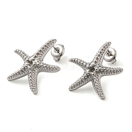 304 Stainless Steel Stud Earrings Findings, Starfish Earring Settings for Rhinestone, Stainless Steel Color, 23x22mm, Pin: 10x0.6mm, Fit for 2mm Rhinestone(STAS-G317-08P)
