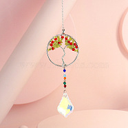 Crystals Tree of Life Hanging Pendants Decoration, with Gemstone Chips and Alloy Findings, for Home, Garden Decoration, Colorful, 350mm(PW-WG39789-04)