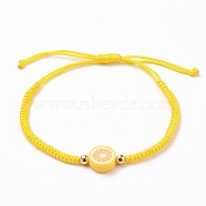 Nylon Thread Cord Braided Bead Bracelets, with Brass Beads and Handmade Polymer Clay Heishi Beads, Gold, Inner Diameter: 1-5/8~3-1/8 inch(4.1~8cm)(BJEW-JB05666)