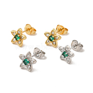 Rack Plating Brass Micro Pave Clear & Green Cubic Zirconia Star Ear Studs, Long-Lasting Plated, Cadmium Free & Lead Free, Mixed Color, 8x8.5mm, Pin: 0.75mm(EJEW-F301-16)