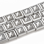 Electroplate Non-magnetic Synthetic Hematite Beads Strands, Square with Cupid/Cherub, Platinum Plated, 7x7x4mm, Hole: 1.5mm, about 57pcs/strand, 15.7 inch(G-T061-69A-05)