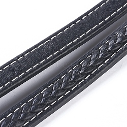 Double-Deck Micro Fibe Imitation Leather Cord, Flat Braided Leather Cord, for Necklace/Bracelet Jewelry Making, Black, 12x6mm(LC-G008-A02)