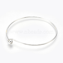 Brass Bangle Making, End with Removable Round Beads, Silver Color Plated, 2-3/8 inch(6.1cm)x2-5/8 inch(6.7cm)(X-MAK-L017-01S)