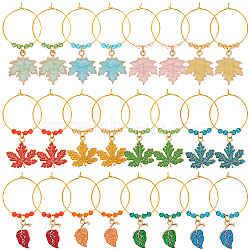 BENECREAT 24Pcs 12 Styles Alloy Enamel Leaf Wine Glass Charms, with Glass Bead & Brass, for Thanksgiving Day, Mixed Color, 40~55mm, 2pcs/style(AJEW-BC0003-20)