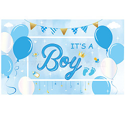 Polyester Hanging Banners Children Birthday, Birthday Party Idea Sign Supplies, It's A Boy, Sky Blue, 180x110cm(AJEW-WH0190-013)
