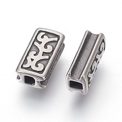 304 Stainless Steel Beads, Grooved Rectangle, Antique Silver, 10x5x4mm, Hole: 2x2mm(STAS-E446-16AS)