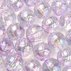 Textured UV Plating Rainbow Iridescent Transparent Acrylic Beads, Round, Violet, 15.5mm, Hole: 2.6mm(OACR-C007-09A)