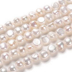 Natural Cultured Freshwater Pearl Beads Strands, Potato, White, 6~7x7~8mm, Hole: 0.6mm, about 53pcs/strand, 14.17 inch(36cm)(PEAR-L033-51-01)