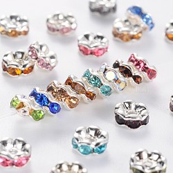 Rhinestone Spacer Beads, Grade A, Nickel Free, Rondelle, Silver Color Plated, Mixed Color, about 5mm in diameter, 2.5mm thick, hole: 1mm(RSB032NF)