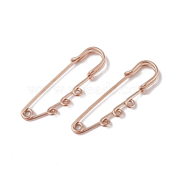 Ion Plating(IP) 304 Stainless Steel Safety Pins Brooch Findings, Kilt Pins with Triple Loops for Lapel Pin Making, Rose Gold, 51x16x7mm, Hole: 1.8mm, pin: 1.3mm(STAS-I673-06RG)