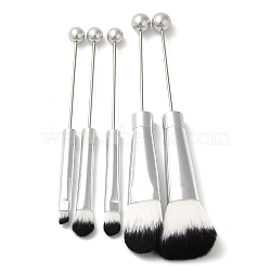 Beadable Makeup Brushes Set, Artificial Fiber Cosmetic Brushes Bristles, with Iron Handle, Silver, 12.5~15.5cm, 5pcs/set(MRMJ-A004-01S)