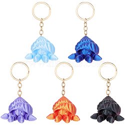 5Pcs 5 Colors Alloy Pendant Keychains, Conch, Mixed Color, 124mm, 1pc/color(KEYC-SP0001-66)