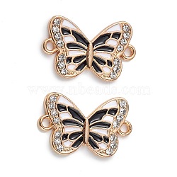 Alloy Enamel Connector Charms, Butterfly Links with Crystal Rhinestone, Light Gold, Cadmium Free & Nickel Free & Lead Free, Black, 21x13x1.7mm, Hole: 1.6mm(ENAM-I054-05A)