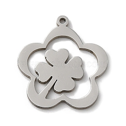 201 Stainless Steel Pendants, Laser Cut, Stainless Steel Color, Flower Charm, Clover, 15x13x1mm, Hole: 0.8mm(STAS-E206-05P-04)