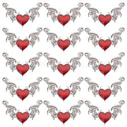 30Pcs Halloween Alloy Enamel Connector Charms, FireBrick Evil Heart Links with Wings, Platinum, 25x40x2.6mm, Hole: 1mm(FIND-SC0007-24)