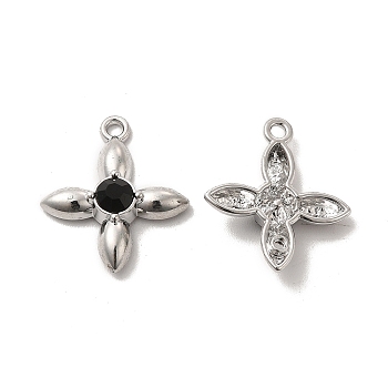 Glass Flower Pendants, with Platinum Alloy Finding, Long-Lasting Plated, Cadmium Free & Lead Free, Black, 23x20x5mm, Hole: 1.8mm