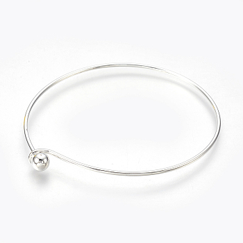 Brass Bangle Making, End with Removable Round Beads, Silver Color Plated, 2-3/8 inch(6.1cm)x2-5/8 inch(6.7cm)