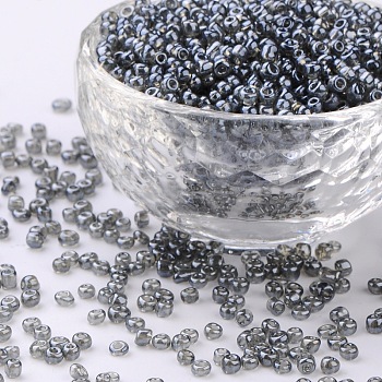 Glass Seed Beads, Trans. Colours Lustered, Round, Gray, 3mm, Hole: 1mm, about 10000pcs/pound