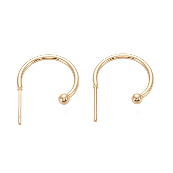 304 Stainless Steel C-shaped Hoop Circle Ball Stud Earrings, with 316 Surgical Stainless Steel Pin, Real 18K Gold Plated, 16x21x3mm, Pin: 0.8mm