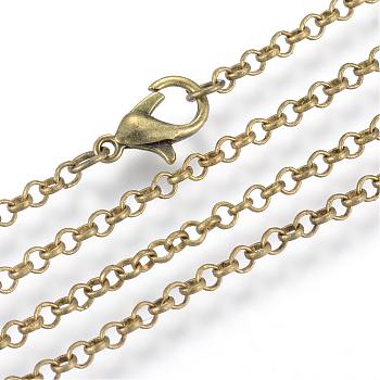 Iron Rolo Chains Necklace Making, with Lobster Clasps, Soldered, Antique Bronze, 23.6 inch(60cm)