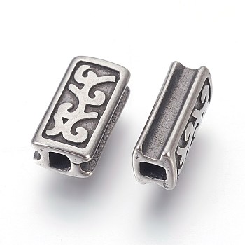 304 Stainless Steel Beads, Grooved Rectangle, Antique Silver, 10x5x4mm, Hole: 2x2mm