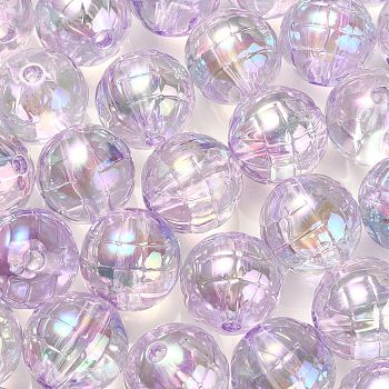 Textured UV Plating Rainbow Iridescent Transparent Acrylic Beads, Round, Violet, 15.5mm, Hole: 2.6mm