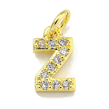 Letter Brass Micro Pave Clear Cubic Zirconia Pendants, Jump Ring, Real 18K Gold Plated, Letter Z, 8.5x5x1.8mm, Jump Ring: 5x0.9mm, Hole: 3.5mm