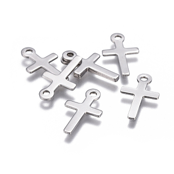 304 Stainless Steel Pendants, Cross, Stainless Steel Color, 17x10x0.8mm, Hole: 1.6mm