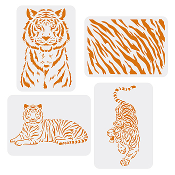 PET Hollow out Drawing Painting Stencils Sets for Kids Teen Boys Girls, for DIY Scrapbooking, School Projects, Tiger Pattern, 29.7x21cm, 4 sheets/set
