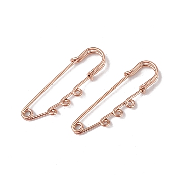 Ion Plating(IP) 304 Stainless Steel Safety Pins Brooch Findings, Kilt Pins with Triple Loops for Lapel Pin Making, Rose Gold, 51x16x7mm, Hole: 1.8mm, pin: 1.3mm