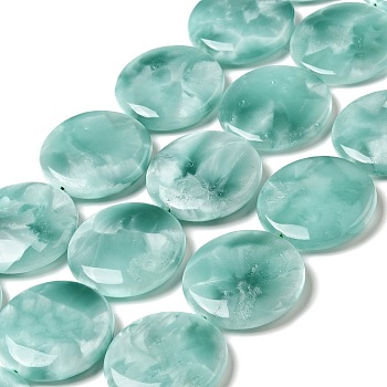 Natural Glass Beads Strands, Grade A, Flat Round, Aqua Blue, 30x7~8.5mm, Hole: 1.2mm, about 13pcs/strand, 15.5~15.7''(39.37~39.88cm)