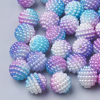 Imitation Pearl Acrylic Beads, Berry Beads, Combined Beads, Rainbow Gradient Mermaid Pearl Beads, Round, Lilac, 12mm, Hole: 1mm, about 200pcs/bag