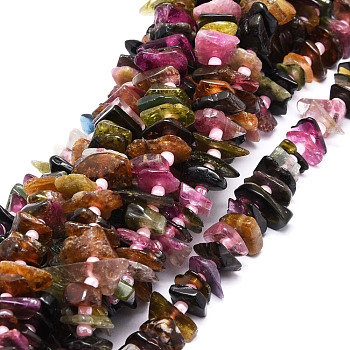 Natural Tourmaline Beads Strands, Nuggets, 7~12x9~15x1.5~4.5mm, Hole: 1mm, about 83pcs/strand, 14.88''(37.8cm)