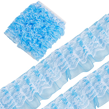 10M Polyester Ribbon, Wave Edge Ornamnent, Ruffle Lace Trimming, Costume Dress Accessories, Deep Sky Blue, 50x1mm