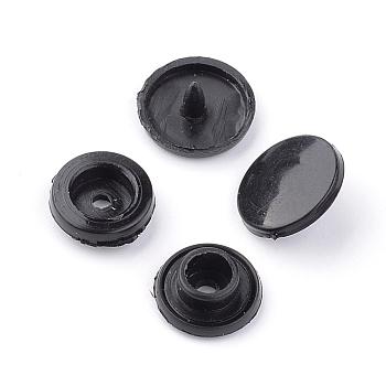 Plastic Snap Fasteners, Raincoat Snap Buttons, Flat Round, Black, 12x6.5mm