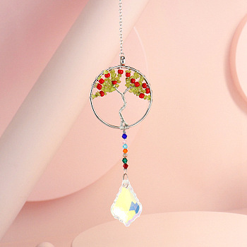 Crystals Tree of Life Hanging Pendants Decoration, with Gemstone Chips and Alloy Findings, for Home, Garden Decoration, Colorful, 350mm