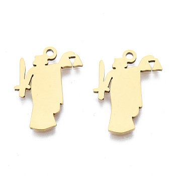 Ion Plating(IP) 201 Stainless Steel Pendants, Laser Cut, Guard, Golden, 18x14x1mm, Hole: 1.4mm