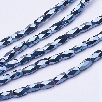 Electroplate Transparent Glass Beads Strands, Full Plated, Faceted, Column, Hematite Plated, 5x3mm, Hole: 0.5mm, about 100pcs/strand, 19.4 inch