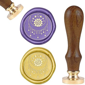 DIY Scrapbook, Brass Wax Seal Stamp and Wood Handle Sets, Moon Pattern, 83x22mm, Head: 7.5mm, Stamps: 25x14.5mm