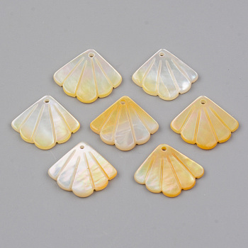 Natural Yellow Shell Pendants, Fan, Light Khaki, 17x18.5x1.5~2mm, Hole: 1.2mm