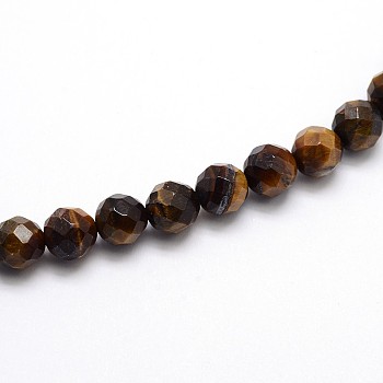 Natural Grade AB Yellow Tiger Eye Round Beads Strands, Faceted, 8mm, Hole: 1mm, about 48pcs/strand, 15.5 inch