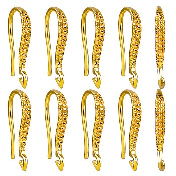 20Pcs Brass Earring Hooks, Ear Wire, with Horizontal Loops, Real 18K Gold Plated, 17x8x2.5mm, Hole: 1.2mm, Pin: 0.9mm
