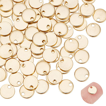 304 Stainless Steel Charms, Stamping Blank Tag, Flat Round, Golden, 7x1mm, Hole: 1.4mm, 100pcs/box