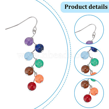 anattasoul 2 paires 2 boucles d'oreilles pendantes en perles rondes avec pierres précieuses naturelles et synthétiques teintées(EJEW-AN0002-78)-3