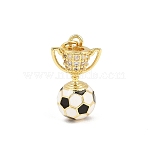 Brass Micro Pave Clear Cubic Zirconia Pendants, Trophy & Football Charms, Golden, Black, 21x12.5x9.5mm, Hole: 3.5mm(CU-CBA9B5A-05G)