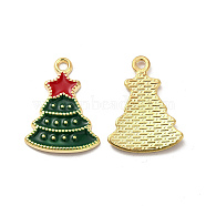 Alloy Enamel Pendants, Christmas Tree Charm, Light Gold, Green, 22.5x16.5x1.5mm, Hole: 1.8mm(X-PALLOY-B009-11KCG)
