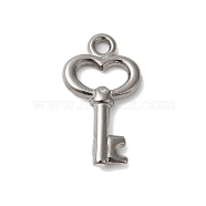 Non-Tarnish 304 Stainless Steel Pendants, Heart Key Charm, Stainless Steel Color, 18x10x3mm, Hole: 1.6mm(STAS-N103-54P)